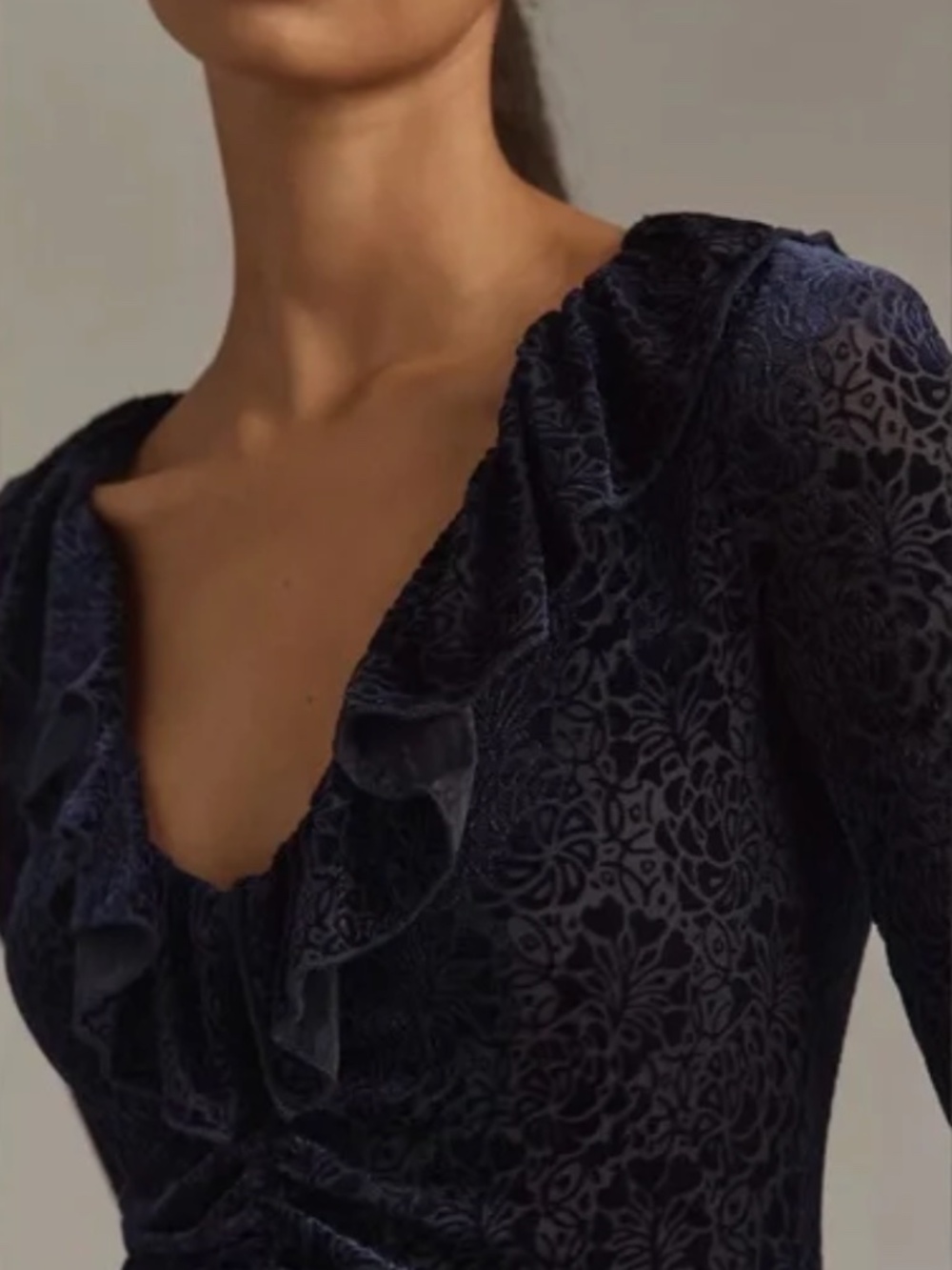 NWT Anthropologie Velvet Ruched Maxi Dress Blue V-neck Sz XS - Picture 3 of 7